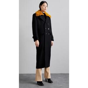 Filippa K Longline Wool Peacoat Black Faux Fur Collar